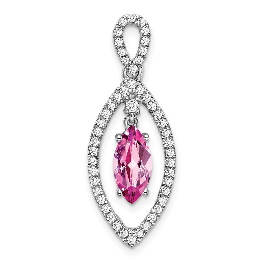 14k White Gold Marquise Creat. Pink Sapphire/Real Diamond Chain Slide