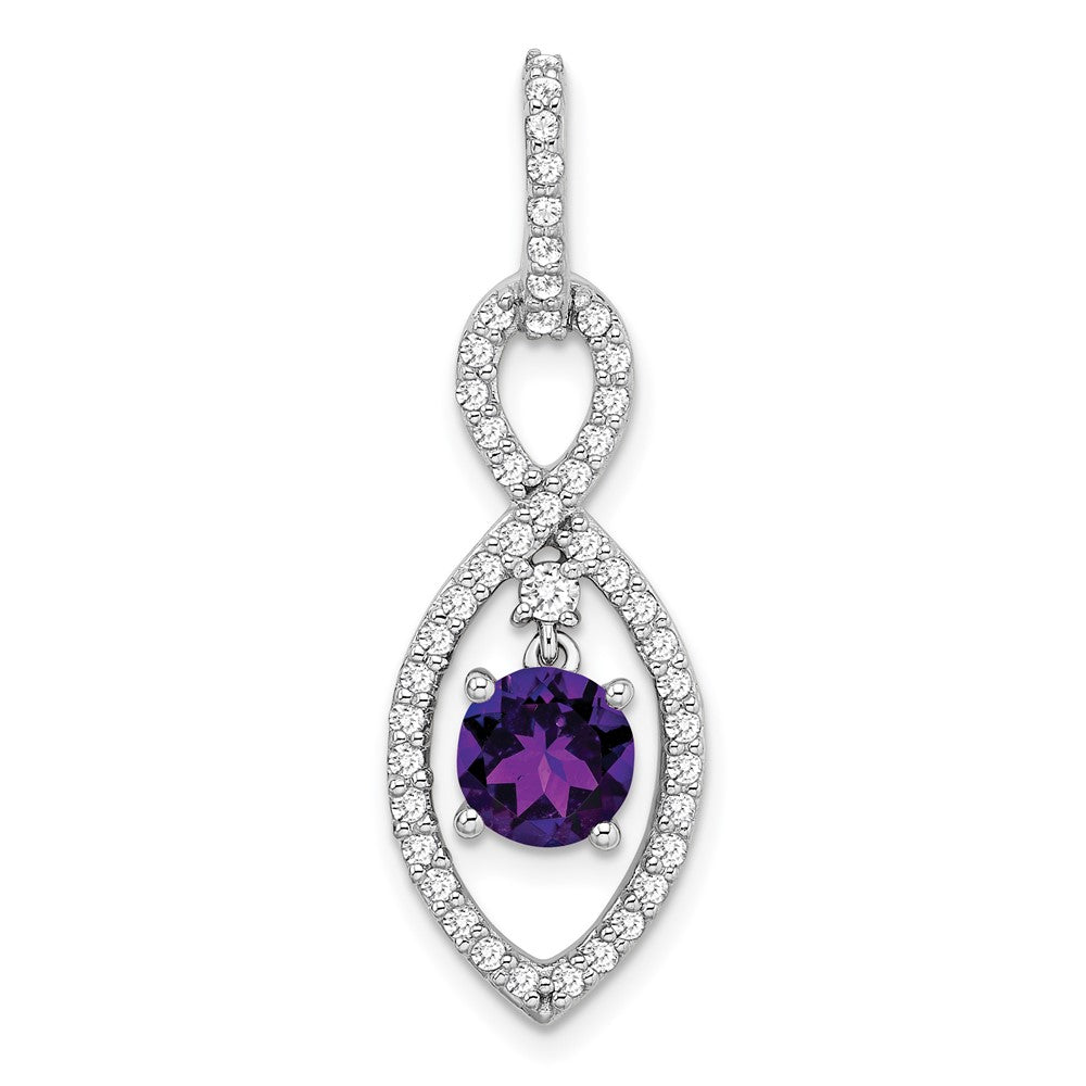 14k White Gold Amethyst and Real Diamond Pendant