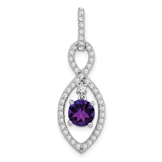 14k White Gold Amethyst and Real Diamond Pendant