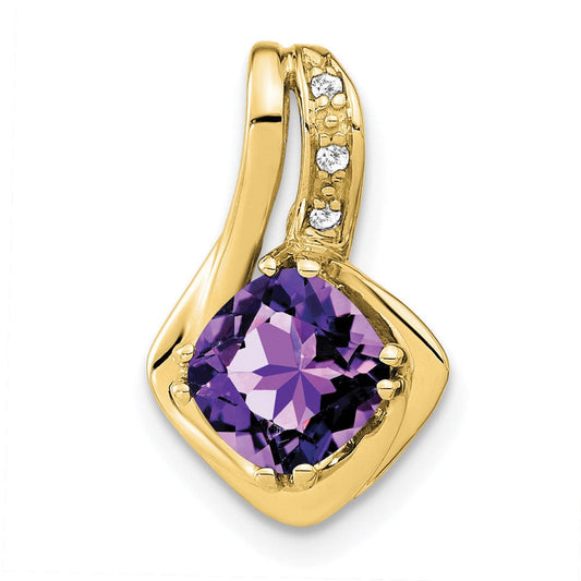 10K Yellow Gold Amethyst and Real Diamond Pendant