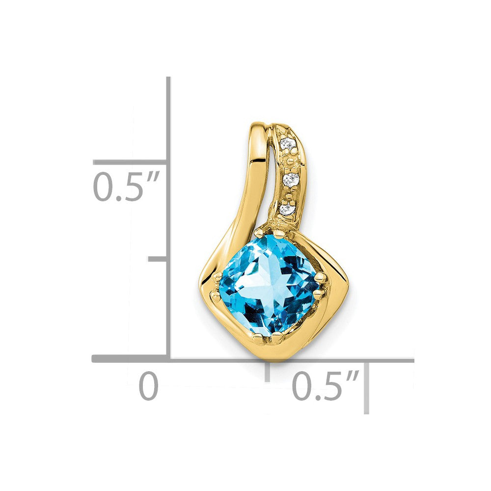 10K Yellow Gold Blue Topaz and Real Diamond Pendant