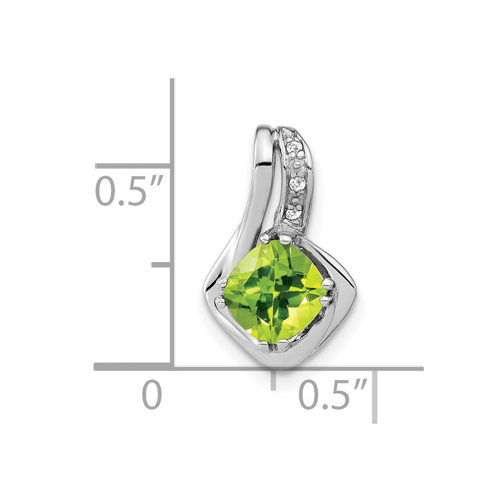 14k White Gold Peridot and Real Diamond Pendant