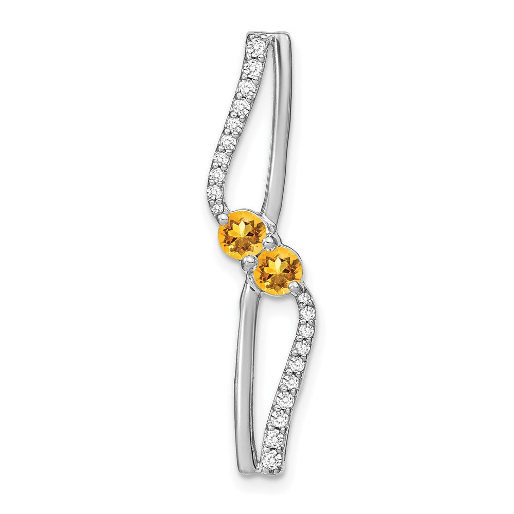 14k White Gold Citrine and Real Diamond Chain Slide