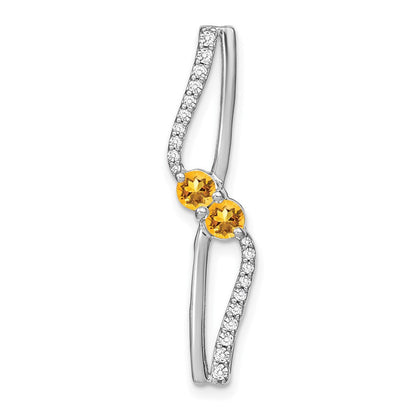14k White Gold Citrine and Real Diamond Chain Slide
