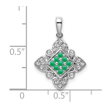 14k White Gold Emerald and Real Diamond Vintage Pendant