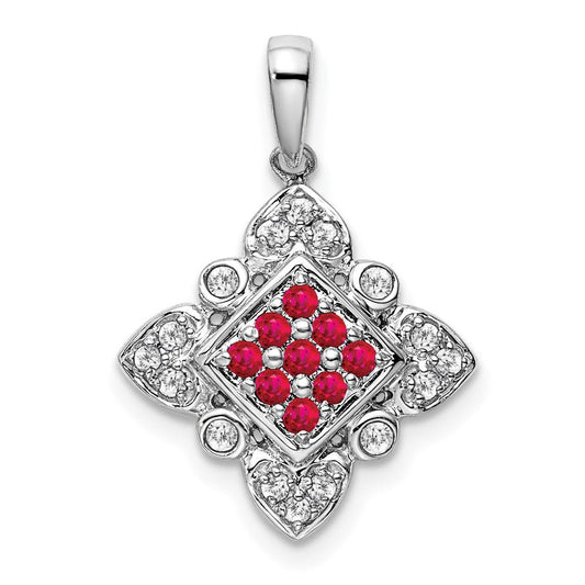 14k White Gold Ruby and Real Diamond Vintage Pendant