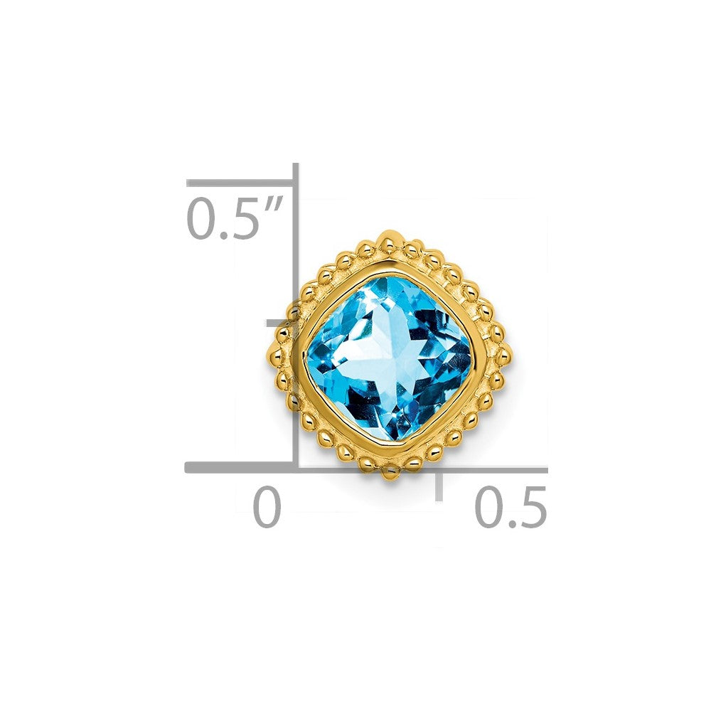 14K Yellow Gold Cushion Blue Topaz Chain Slide