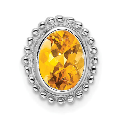 14K White Gold Oval Citrine Chain Slide