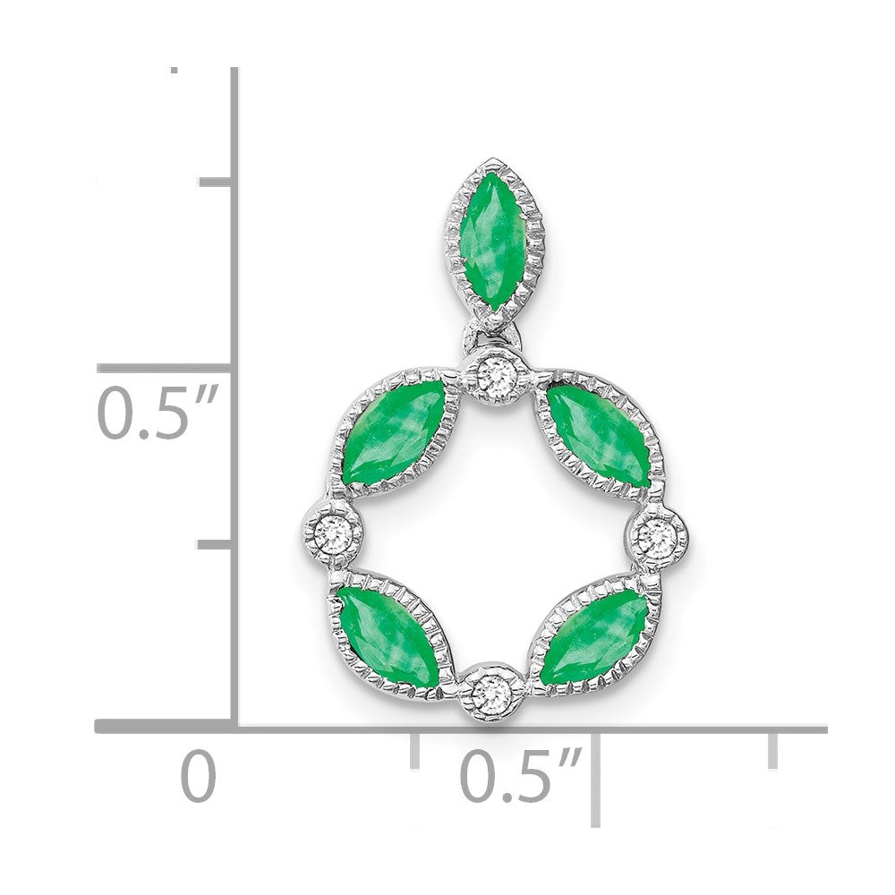 14k White Gold Emerald and Real Diamond Pendant