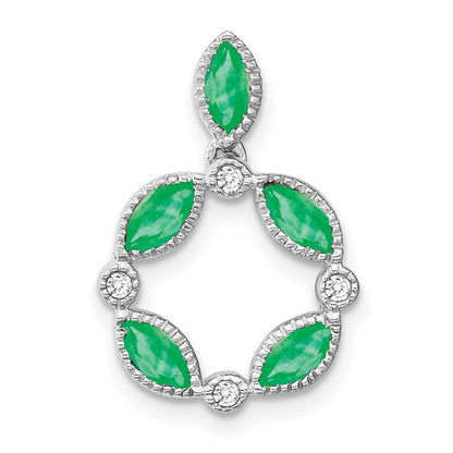 14k White Gold Emerald and Real Diamond Pendant
