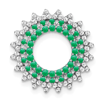 14k White Gold Emerald and Real Diamond Sunburst Chain Slide