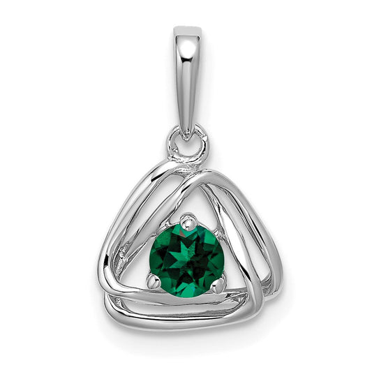 14k White Gold Created Emerald Triangle Pendant