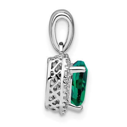 Sterling Silver Created Emerald and Real Diamond Pendant