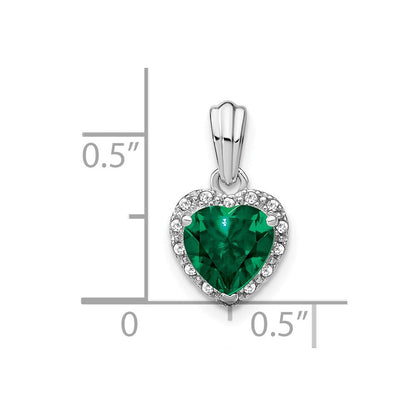 Sterling Silver Created Emerald and Real Diamond Pendant