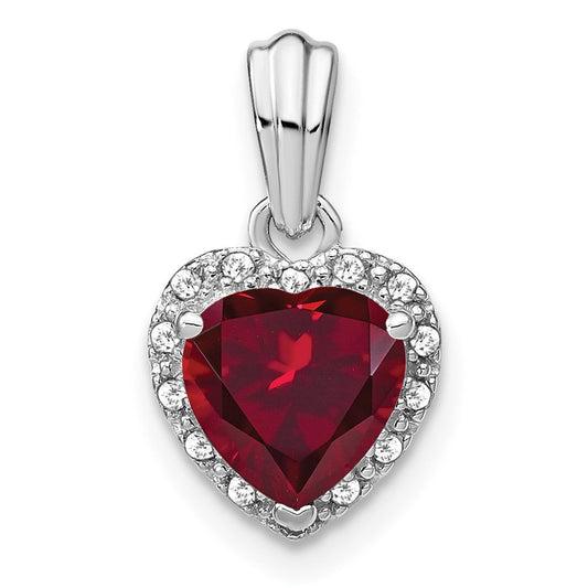 Sterling Silver Created Ruby and Real Diamond Pendant