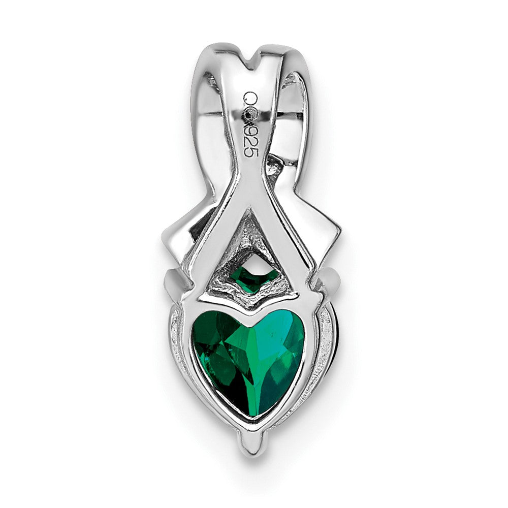 Sterling Silver Created Emerald and Real Diamond Pendant