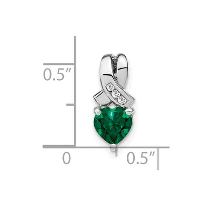 Sterling Silver Created Emerald and Real Diamond Pendant