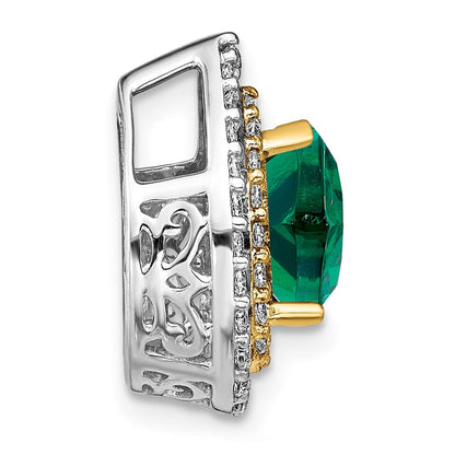 14k Two-Tone Gold Lab Grown Real Diamond u0026 Created Emerald Pendant