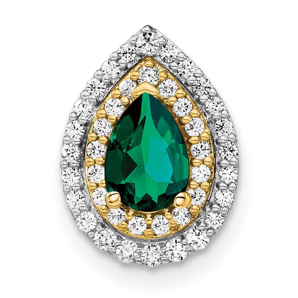 14k Two-Tone Gold Lab Grown Real Diamond u0026 Created Emerald Pendant