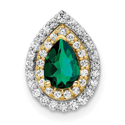 14k Two-Tone Gold Lab Grown Real Diamond u0026 Created Emerald Pendant