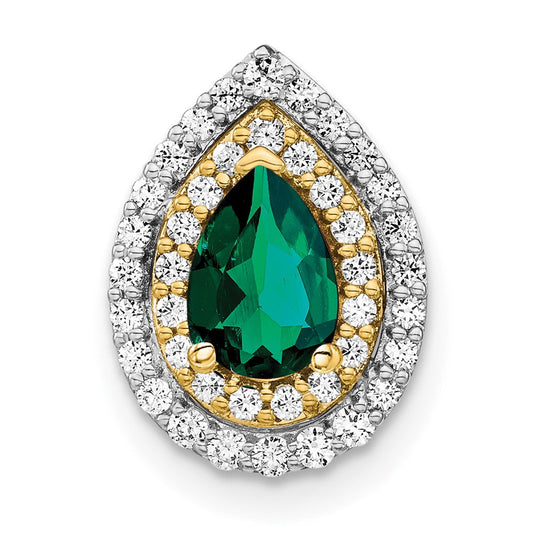 14k Two-Tone Gold Lab Grown Real Diamond u0026 Created Emerald Pendant