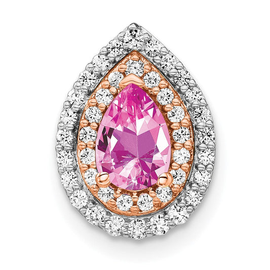 14k Two-Tone Gold Lab Grown Real Diamond u0026 Created Pink Sapphire Pendant