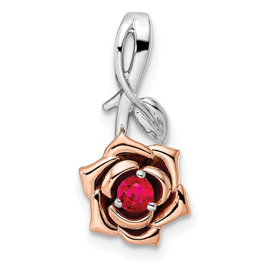 14k Two-Tone Gold White u0026 Rose Ruby Flower Pendant