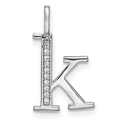 14K White Gold Real Diamond Lower Case Letter K Initial Pendant