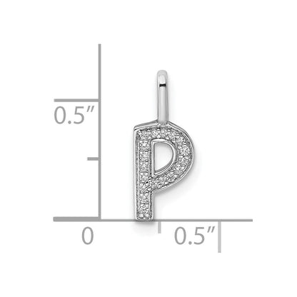 14K White Gold Real Diamond Letter P Initial Pendant