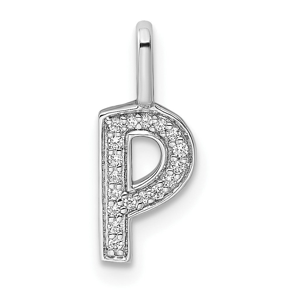 14K White Gold Real Diamond Letter P Initial Pendant