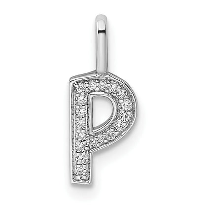14K White Gold Real Diamond Letter P Initial Pendant