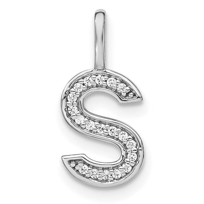 14K White Gold Real Diamond Lower Case Letter S Initial Pendant