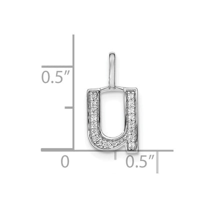 14K White Gold Real Diamond Lower Case Letter U Initial Pendant