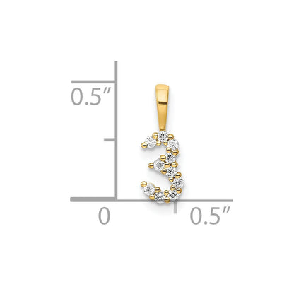 14K Yellow Gold Real Diamond Number 3 Pendant