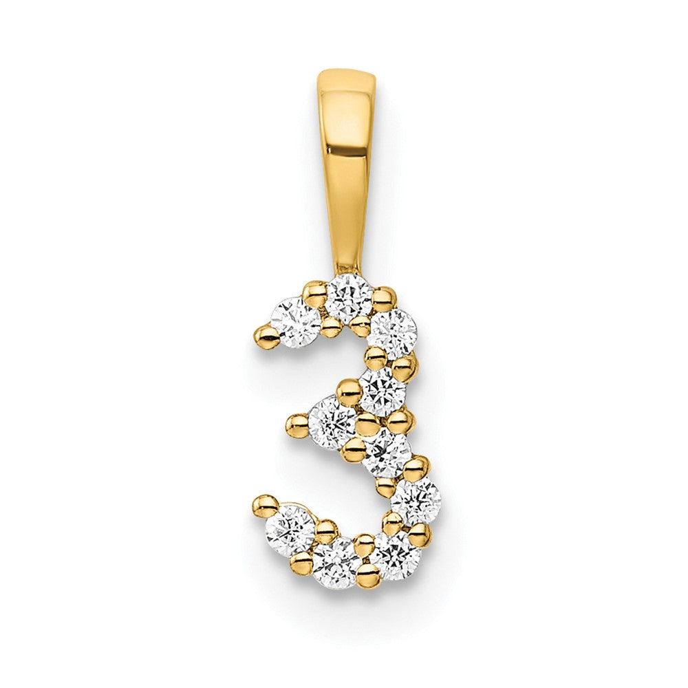 14K Yellow Gold Real Diamond Number 3 Pendant