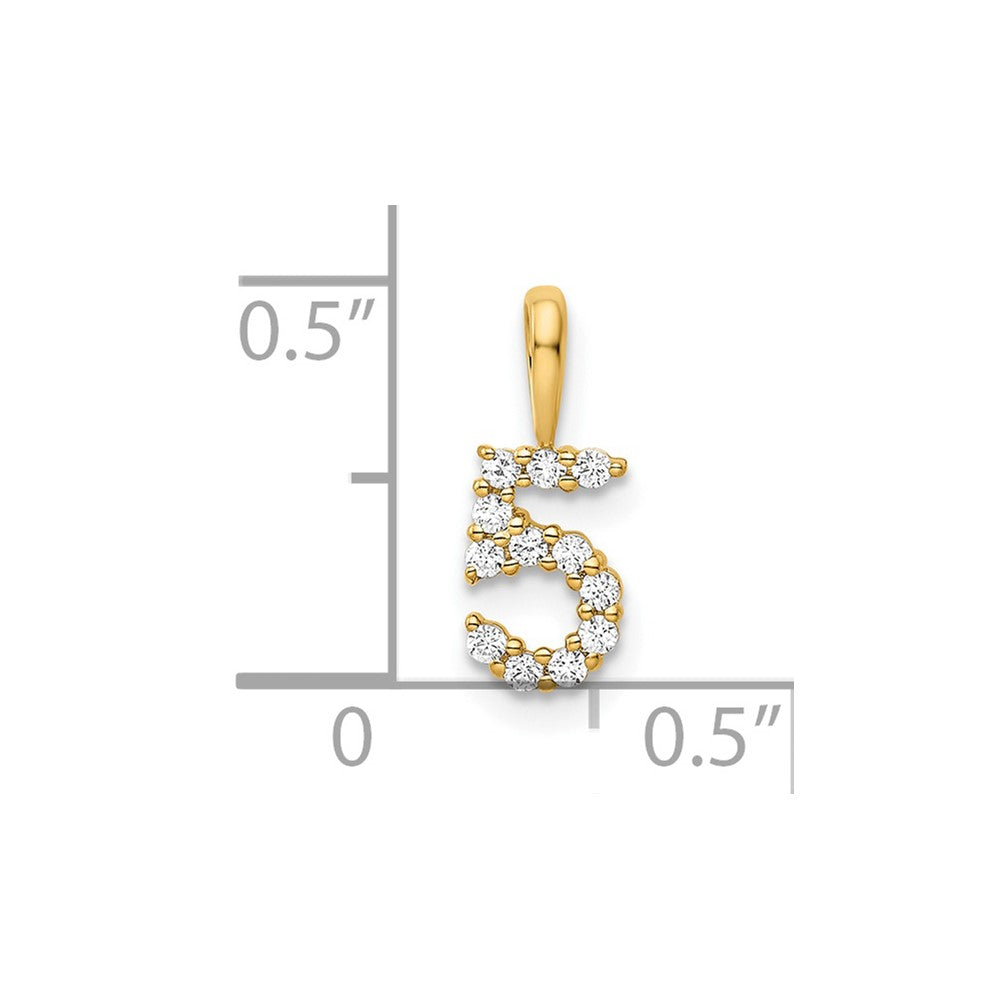 14K Yellow Gold Real Diamond Number 5 Pendant