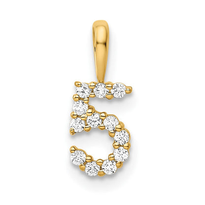 14K Yellow Gold Real Diamond Number 5 Pendant