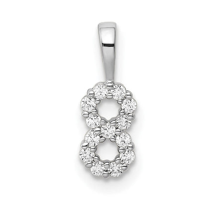14k White Gold Real Diamond Number 8 Pendant