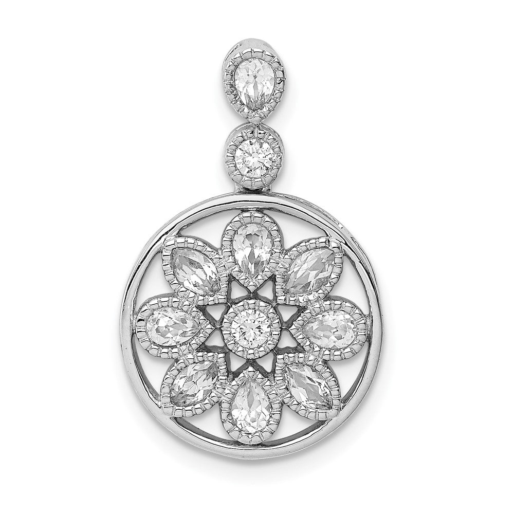 14k White Gold Floral Real Diamond Chain Slide