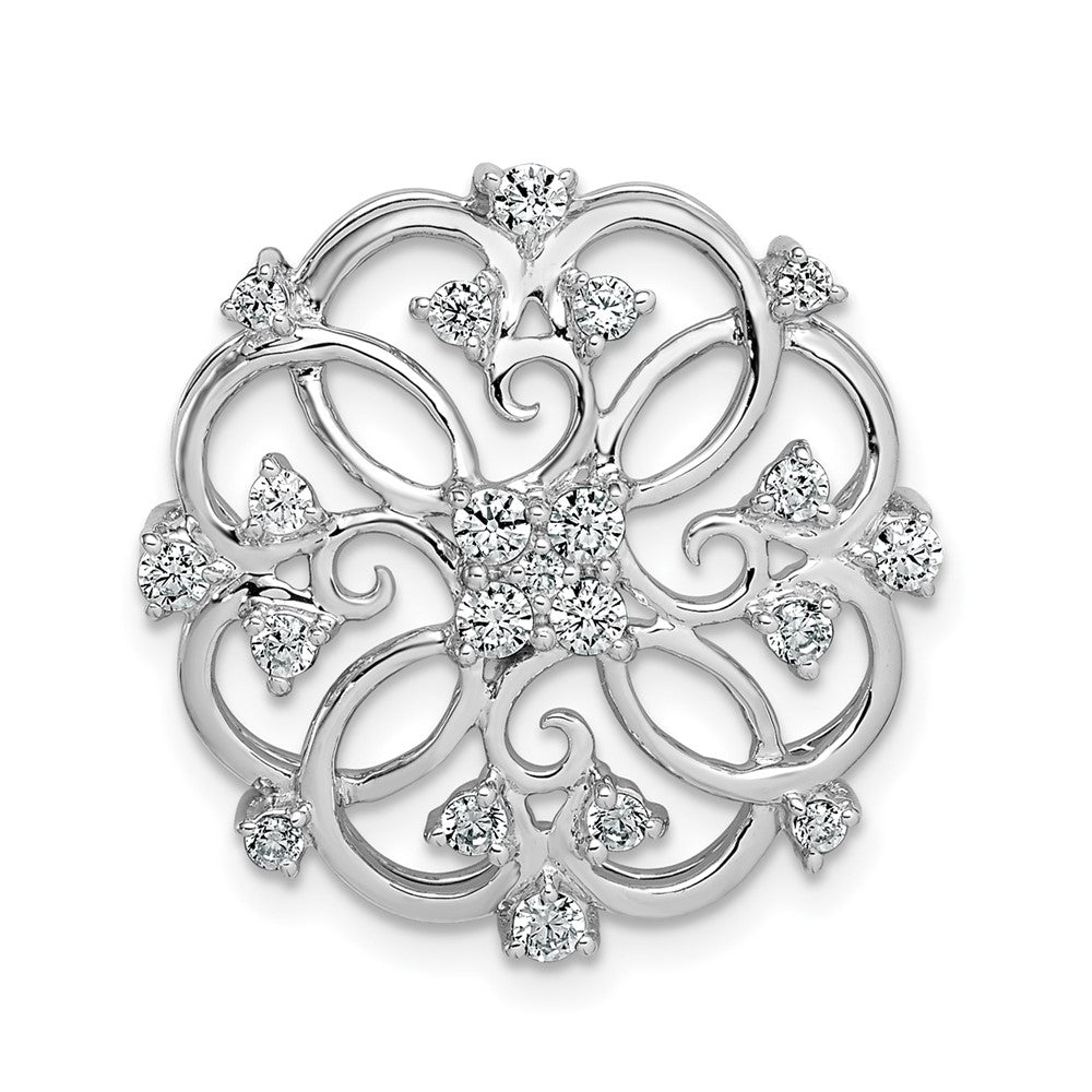 14k White Gold Floral Real Diamond Chain Slide