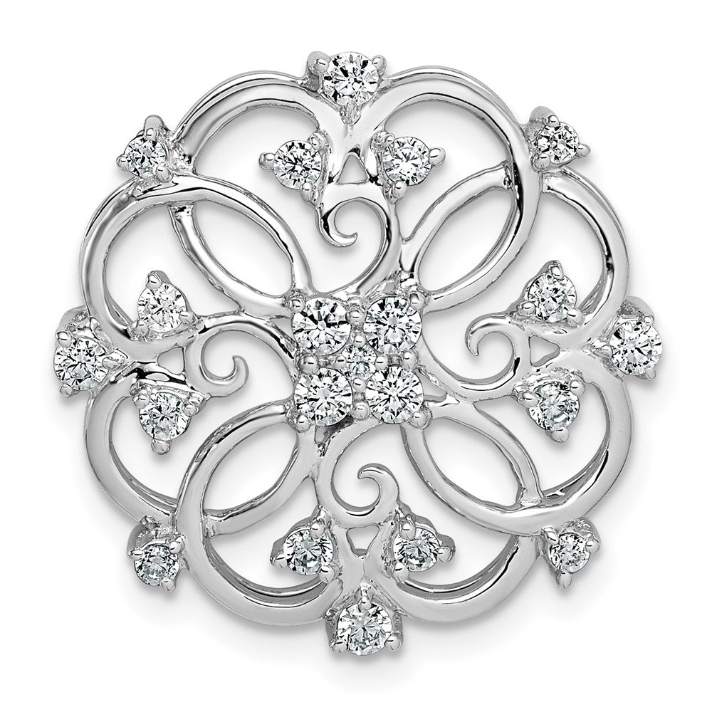 14k White Gold Floral Real Diamond Chain Slide