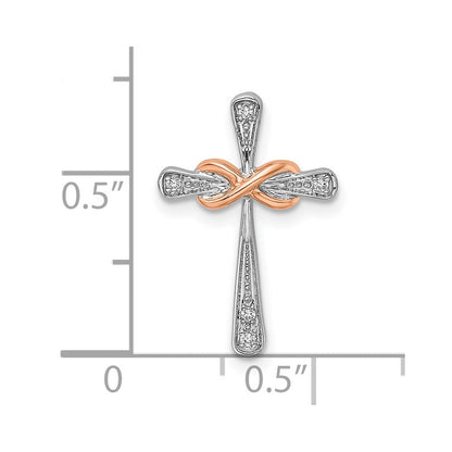 14k Two-Tone Gold White u0026 Rose Cross w/Infinity Real Diamond Chain Slide