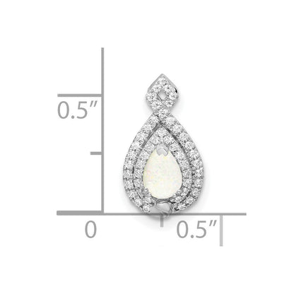 14k White Gold Polished Pear Opal u0026 Real Diamond Chain Slide