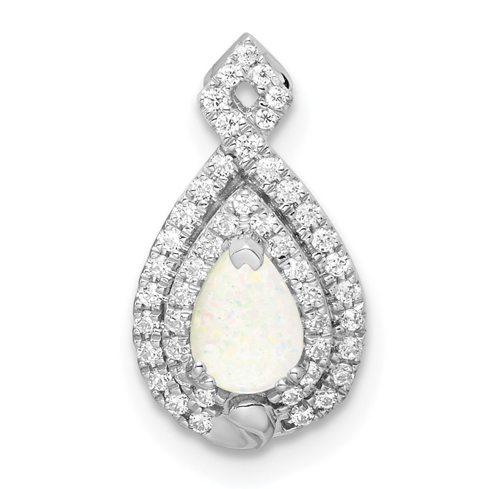14k White Gold Polished Pear Opal u0026 Real Diamond Chain Slide