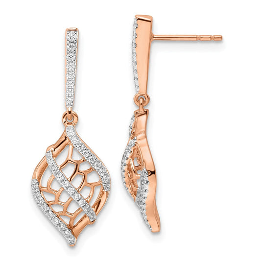 14k Rose Gold Polished Fancy Real Diamond Dangle Post Earrings