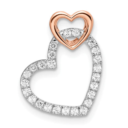 14k Two-Tone Gold White and Rose Double Heart Real Diamond Slide