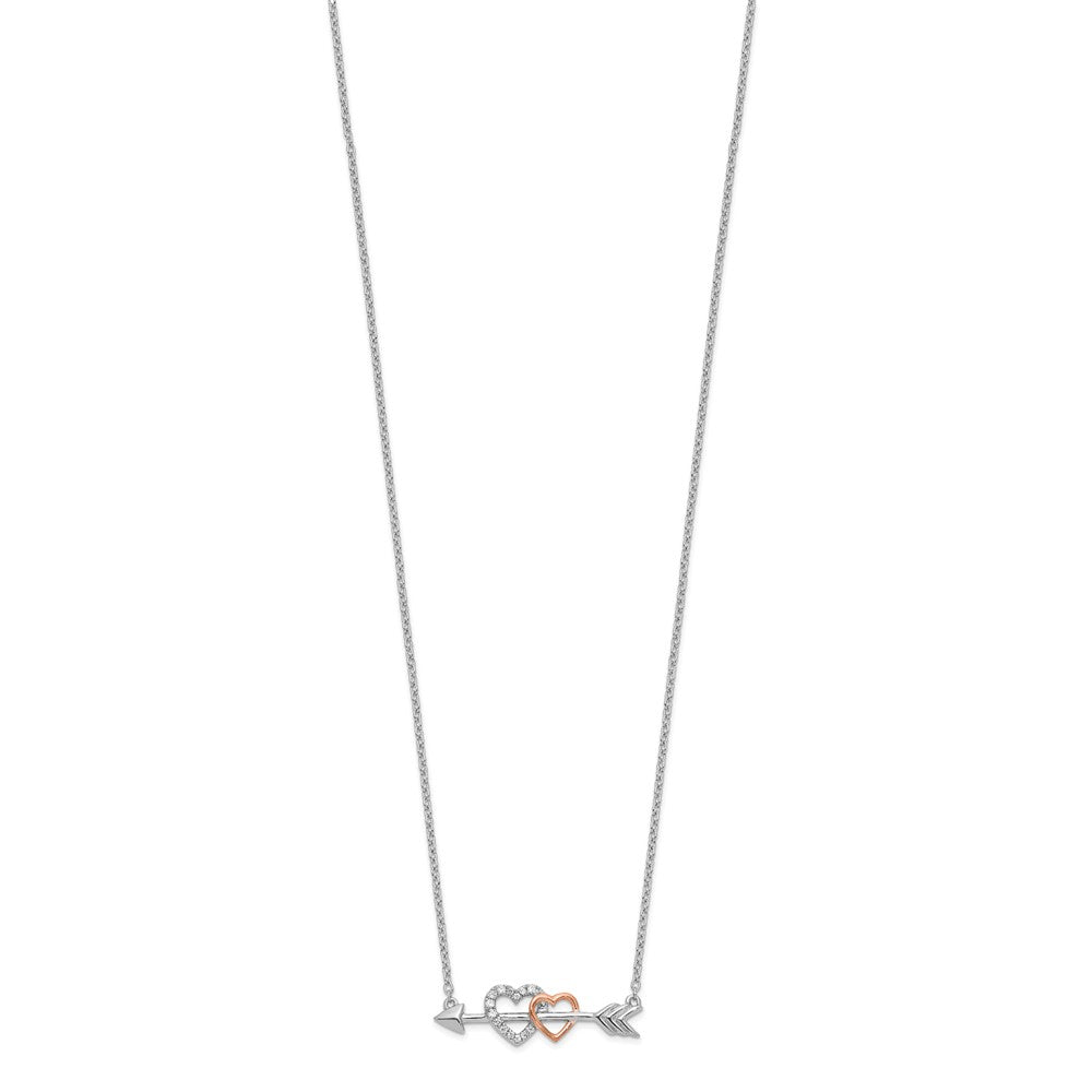 14k Two-Tone Gold Real Diamond Hearts on Arrow 18in Necklace