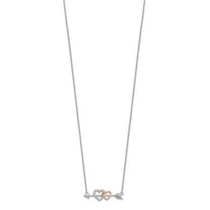 14k Two-Tone Gold Real Diamond Hearts on Arrow 18in Necklace