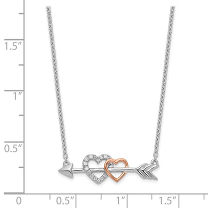 14k Two-Tone Gold Real Diamond Hearts on Arrow 18in Necklace