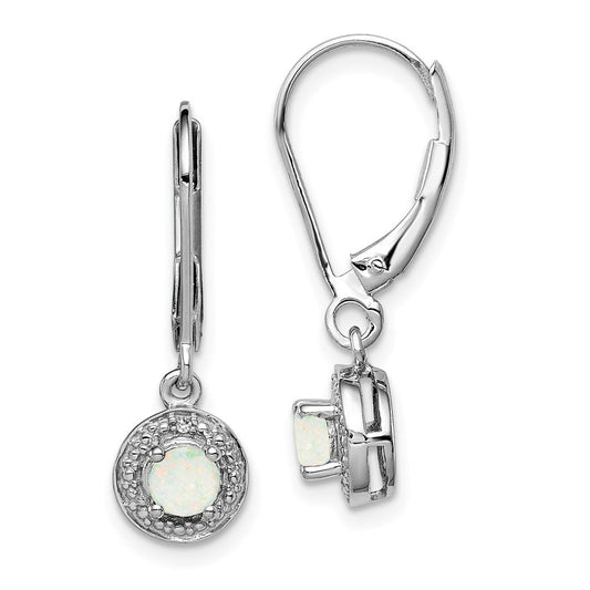 Sterling Silver Rhodium-plated Diamond u0026 Created Opal Earrings